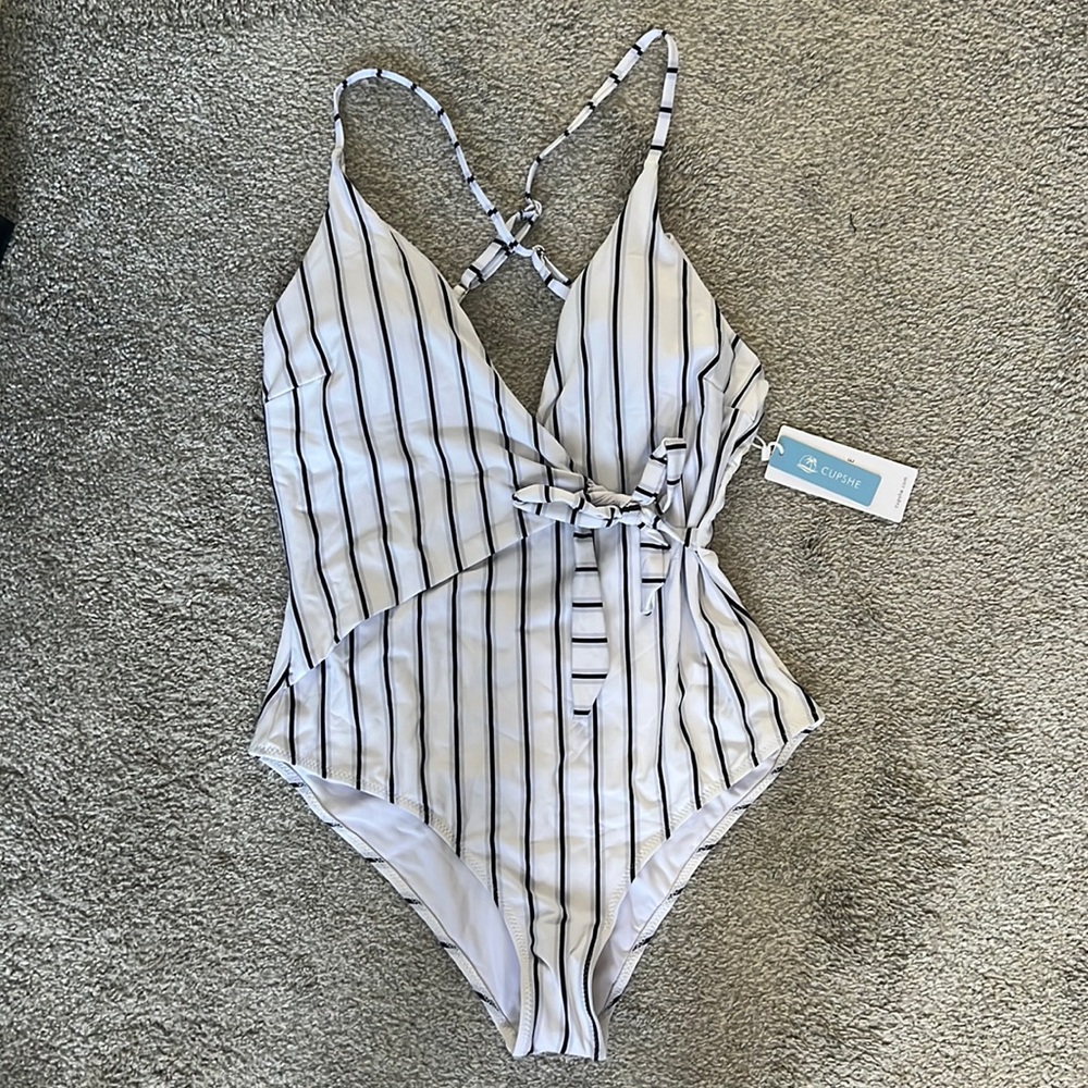 Criss cross striped one piece - cupshe